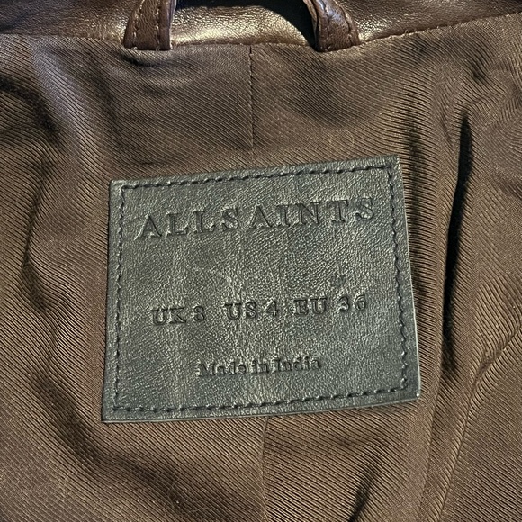 All Saints BRYDEN Belted Oxblood Leather Moto Jacket UK 8 / US 4 - Picture 3 of 4